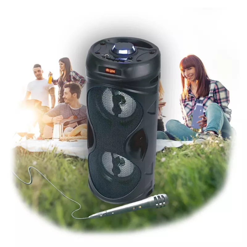 Manta SPK815 tragbarer Bluetooth-Party-Lautsprecher mit Karaoke, 30W RMS, Disco-LED, FM-Radio, USB/SD/AUX