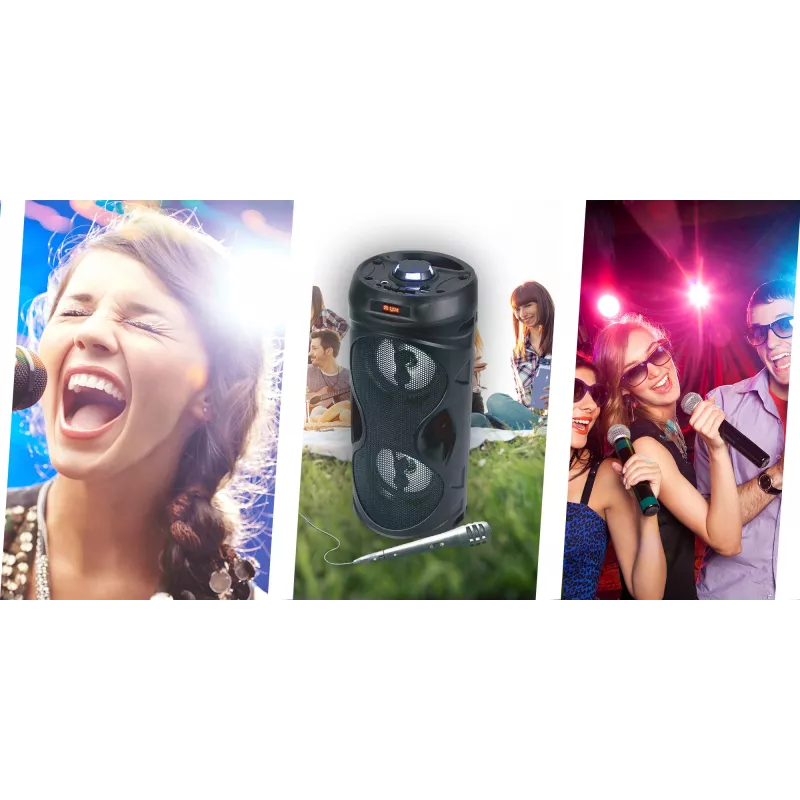 Manta SPK815 tragbarer Bluetooth-Party-Lautsprecher mit Karaoke, 30W RMS, Disco-LED, FM-Radio, USB/SD/AUX