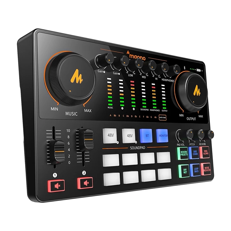 Maono AME2 GEN2 USB-C Soundkarte – 2 XLR/TRS Kombi-Eingänge, +48V Phantomspeisung, Batteriebetrieb