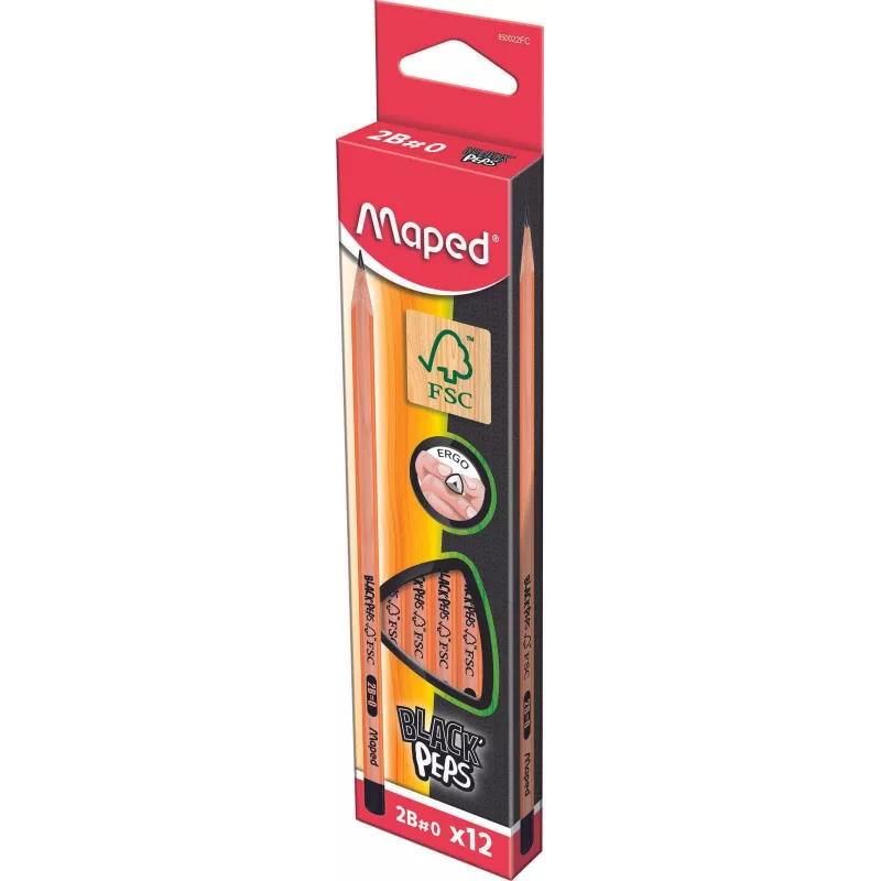 Maped BLACK'PEPS Graphitstifte 2B Schwarz/Holz 12er-Pack