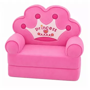 MARKA NIEZDEFINIOWANA Relaxsessel Sofa-Liege mit Krone 2-in-1 für Kinder Soft Pink