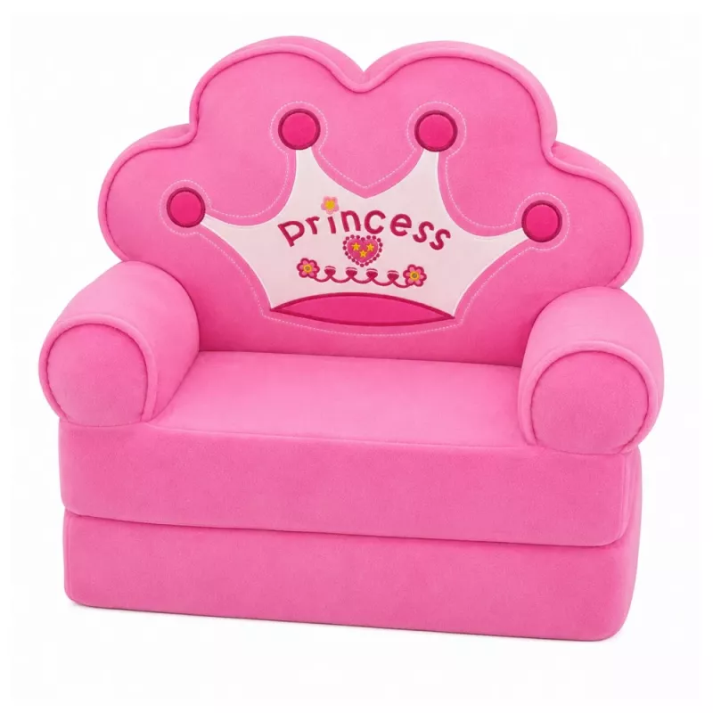 MARKA NIEZDEFINIOWANA Relaxsessel Sofa-Liege mit Krone 2-in-1 für Kinder Soft Pink