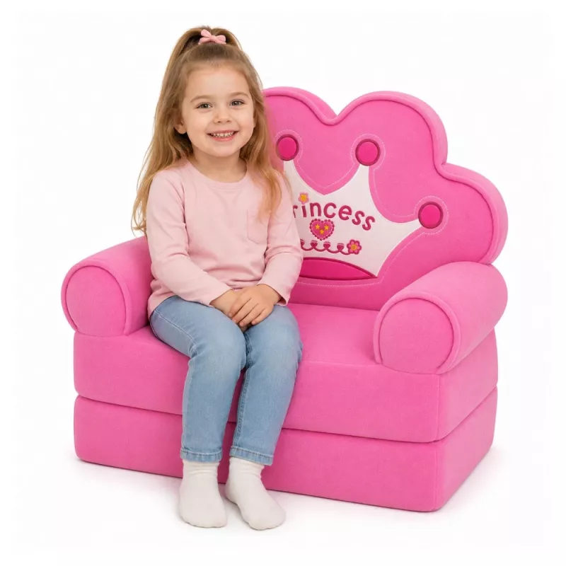 MARKA NIEZDEFINIOWANA Relaxsessel Sofa-Liege mit Krone 2-in-1 für Kinder Soft Pink