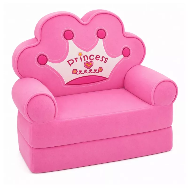 MARKA NIEZDEFINIOWANA Relaxsessel Sofa-Liege mit Krone 2-in-1 für Kinder Soft Pink