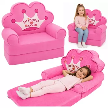 MARKA NIEZDEFINIOWANA Relaxsessel Sofa-Liege mit Krone 2-in-1 für Kinder Soft Pink