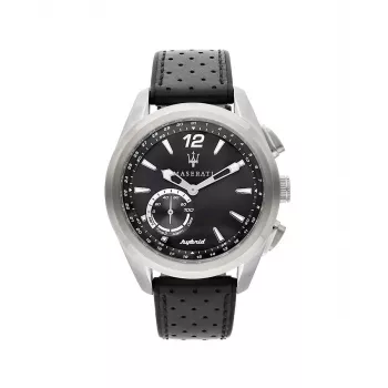 Maserati Herren Potenza Quarz Analoguhr R8851112001 45mm Edelstahl Schwarzes Zifferblatt Lederarmband