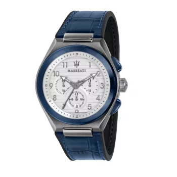 MASERATI Herren Potenza Quarz Uhr R8871639001 43mm blaues Zifferblatt Lederarmband
