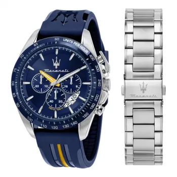 Maserati Herren Quarz-Chronograph Uhr R8871612039 45mm Edelstahl Schwarzes Zifferblatt Lederarmband