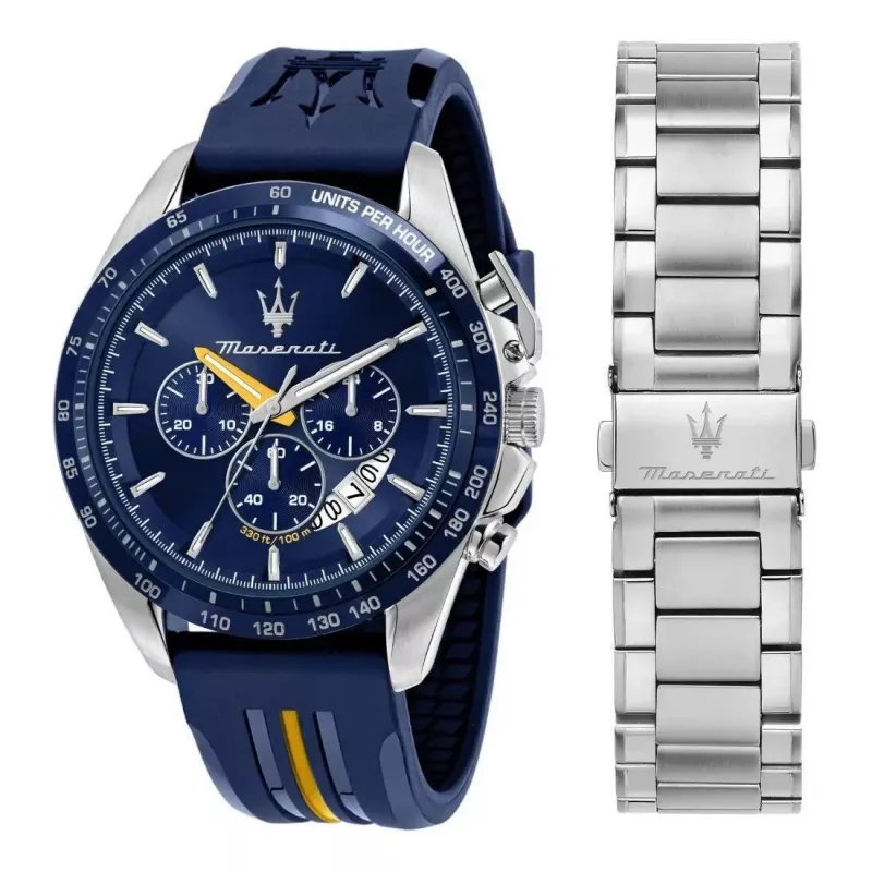 Maserati Herren Quarz-Chronograph Uhr R8871612039 45mm Edelstahl Schwarzes Zifferblatt Lederarmband