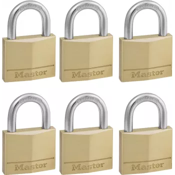 Master Lock 140EURSIX 6er-Pack gleichschließende Vorhängeschlösser 22mm Messingkörper