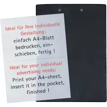 MAUL A4 Klemmbrett mit Folienbeschichtung, Schwarz, Vernickelte Flachklemme, Einziehbare Aufhängeöse 2334490