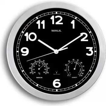 MAULdrive Wanduhr 30 cm, Quarz, schwarzes Gehäuse, silbernes Zifferblatt, batteriebetrieben 9059095