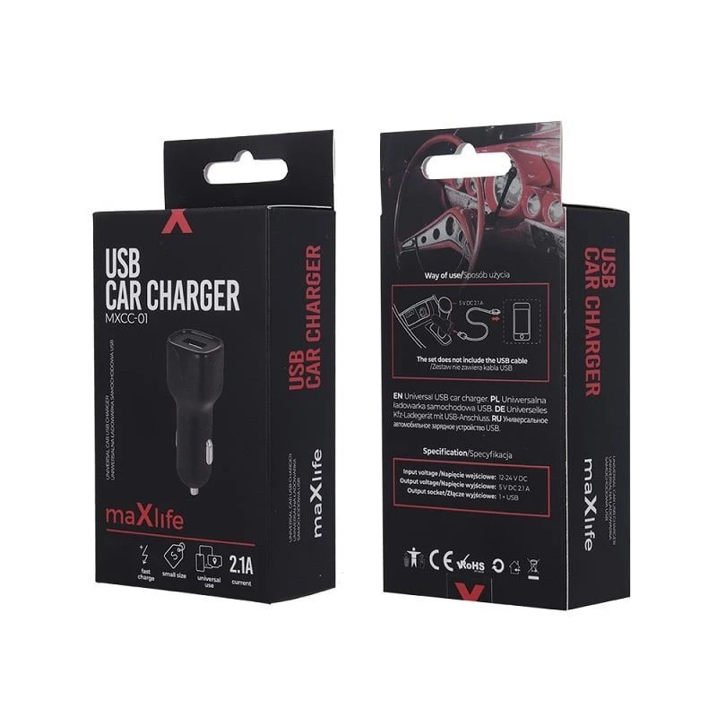MAXLIFE MXCC-01 Fast Charge 2.1A Auto-Ladegerät - Schwarz