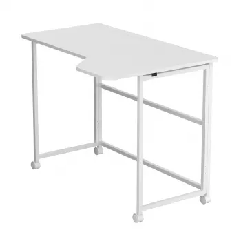 MCN Maclean Klapptisch L-förmig Weiß 100x65 cm mobil mit feststellbaren Rollen MC-1250 L/W