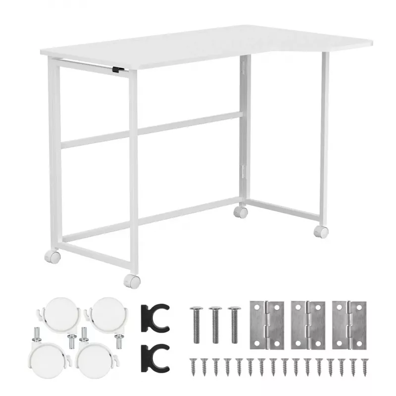 MCN Maclean Klapptisch L-förmig Weiß 100x65 cm mobil mit feststellbaren Rollen MC-1250 L/W