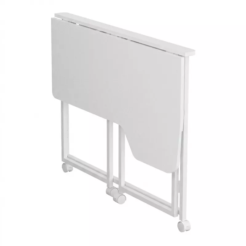 MCN Maclean Klapptisch L-förmig Weiß 100x65 cm mobil mit feststellbaren Rollen MC-1250 L/W
