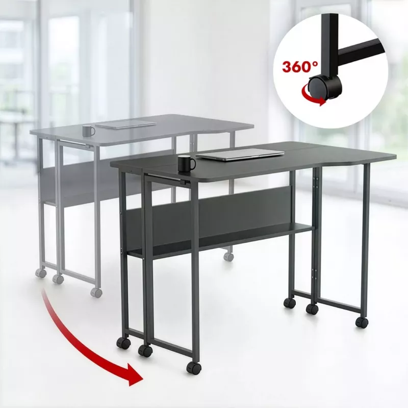 MCN Maclean Klapp-Schreibtisch/-Tisch, schwarz, mobil, 100x73 cm, max. 50 kg, gewinkelt, L-förmig, MC-126 L/B