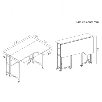 MCN Maclean Klapp-Schreibtisch/-Tisch, schwarz, mobil, 100x73 cm, max. 50 kg, gewinkelt, L-förmig, MC-126 L/B