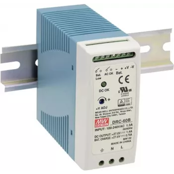 MEAN WELL DRC-100B 96,6W DIN-Hutschienen-Netzteil mit UPS-Funktion und Batterieladegerät, 24V DC 4A, 90-264V AC Eingang, Blau/Weiß