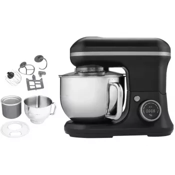 MEDION LIFE MD18420g Digitale Küchenmaschine 500W Motor, 1000W Heizung, 2,2L Schüssel, 10 Stufen + Turbo, LCD-Display, Edelstahl, Schwarz
