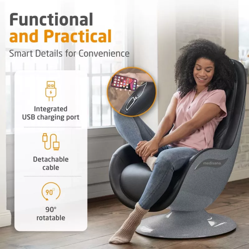 MEDISANA RS 670 Lounge Chair Shiatsu Massagesessel mit Wärme und Vibration, Schwarz/Anthrazit