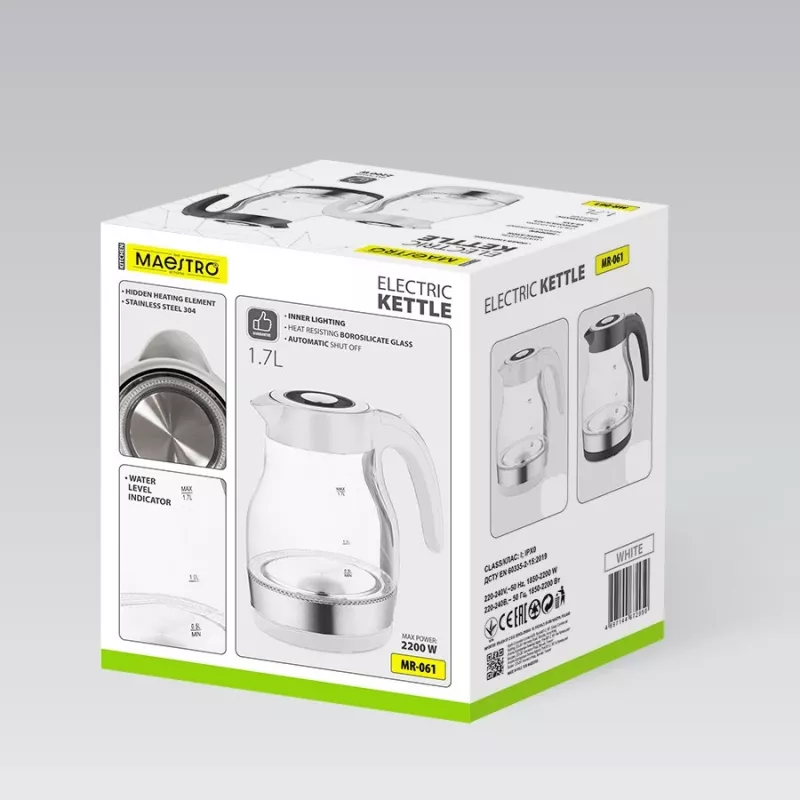 MEO Glas Wasserkocher 2200W 1,7L Schwarz MR-061-BLACK MAESTRO