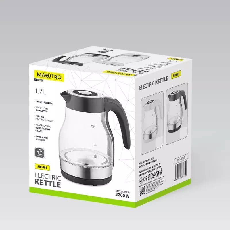 MEO Glas Wasserkocher 2200W 1,7L Schwarz MR-061-BLACK MAESTRO