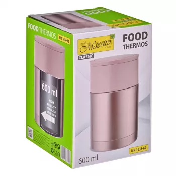 MEO MAESTRO MR-1636-60 600 ml Doppelwandige Vakuumisolierte Edelstahl-Lunchbox mit 2 Behältern und Klapplöffel