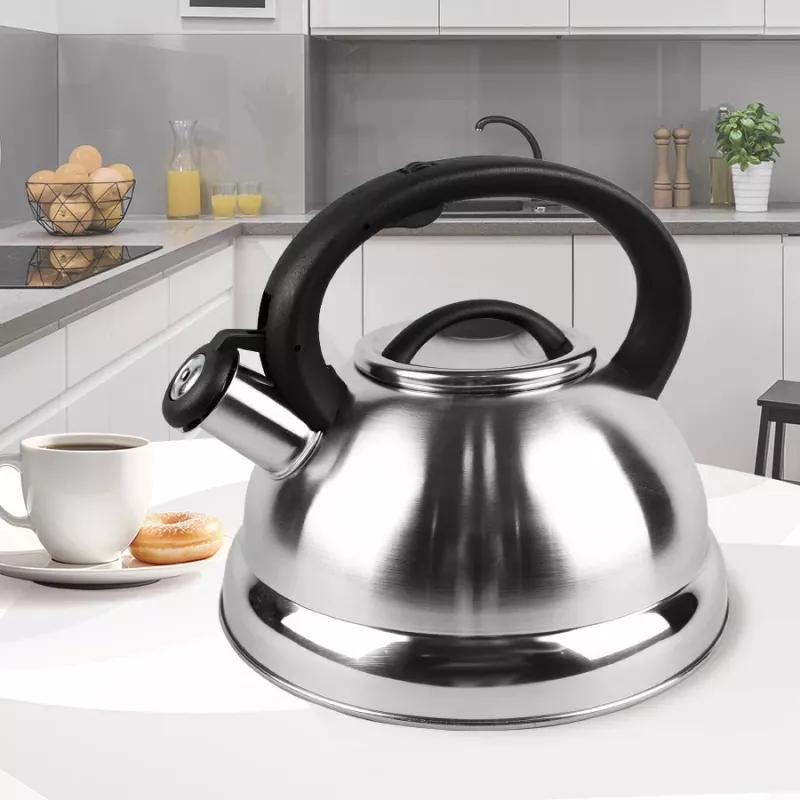 MEO MR-1313 MAESTRO 3,0 l Edelstahl Pfeifkessel für Herdplatten, induktionsgeeignet, Silber mit schwarzen Akzenten