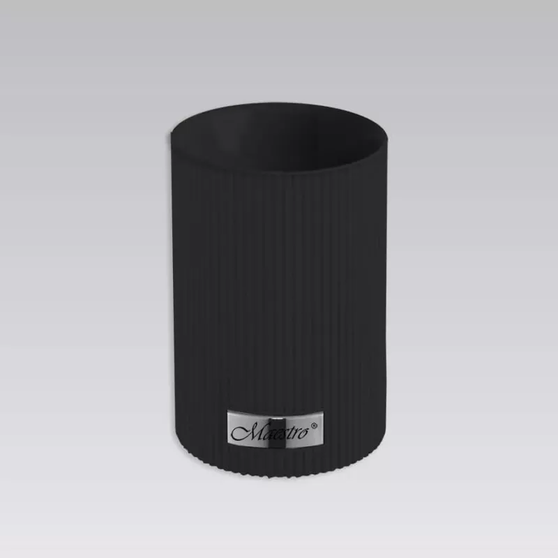 MEO MR-1542-BLACK MAESTRO 8-teiliges Küchenutensilien-Set mit drehbarem Edelstahlständer, schwarze Nylonköpfe