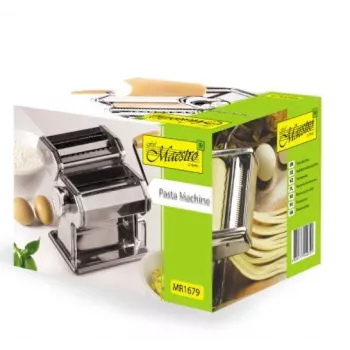 MEO MR-1679 MAESTRO Manuelle Nudelmaschine - Verchromter Stahl, 9 Dickeeinstellungen, 3 Nudelsorten, Tischklemme