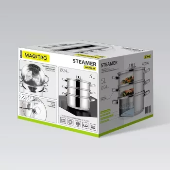 MEO MR-2900-24 MAESTRO Kochtopf 24 cm 5,0 L Edelstahl mit Glasdeckel, induktionsgeeignet