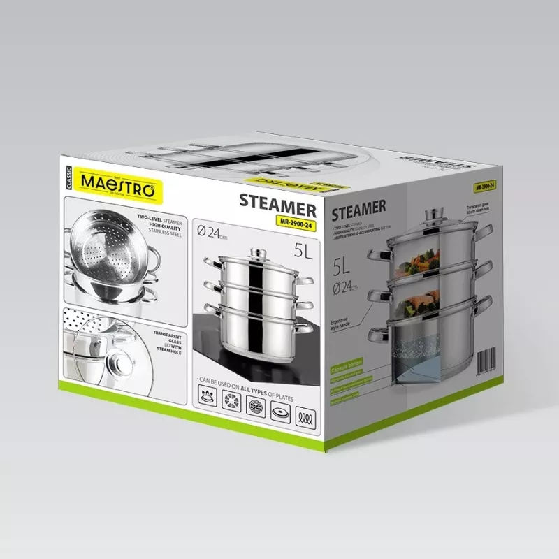 MEO MR-2900-24 MAESTRO Kochtopf 24 cm 5,0 L Edelstahl mit Glasdeckel, induktionsgeeignet