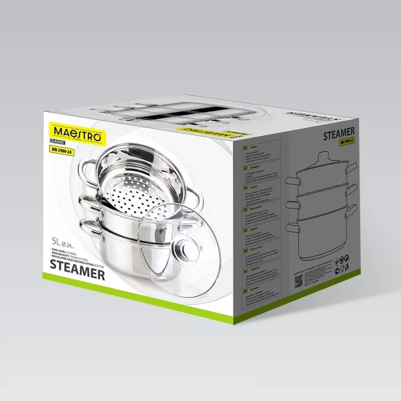 MEO MR-2900-24 MAESTRO Kochtopf 24 cm 5,0 L Edelstahl mit Glasdeckel, induktionsgeeignet