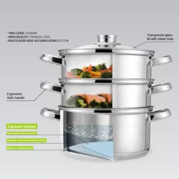 MEO MR-2900-24 MAESTRO Kochtopf 24 cm 5,0 L Edelstahl mit Glasdeckel, induktionsgeeignet