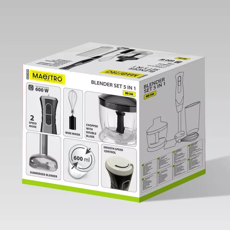 MEO MR-566 MAESTRO 500W Stabmixer-Set mit Zerkleinerer, Schneebesen & Messbecher