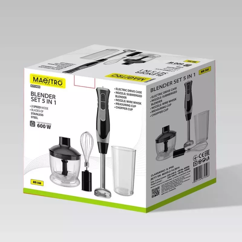MEO MR-566 MAESTRO 500W Stabmixer-Set mit Zerkleinerer, Schneebesen & Messbecher