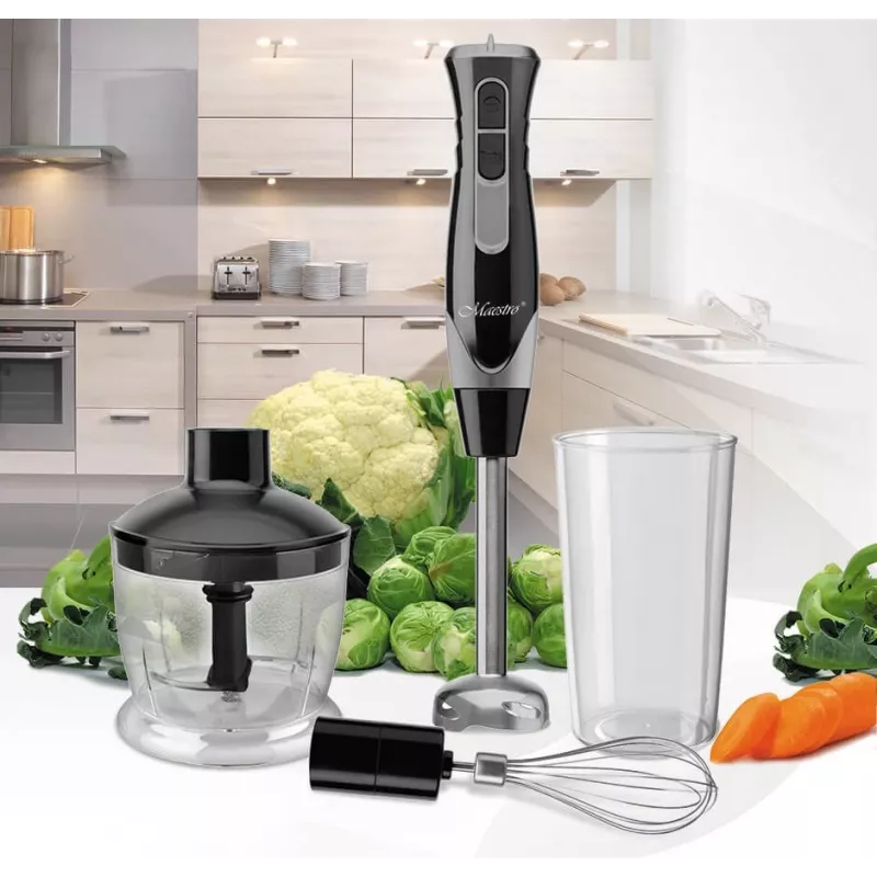 MEO MR-566 MAESTRO 500W Stabmixer-Set mit Zerkleinerer, Schneebesen & Messbecher