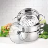 MEO Dampfkochtopf-Set aus Edelstahl 4L, 22 cm, 3-stufig, induktionsgeeignet, Silber MR-2900-22
