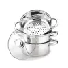 MEO Dampfkochtopf-Set aus Edelstahl 4L, 22 cm, 3-stufig, induktionsgeeignet, Silber MR-2900-22