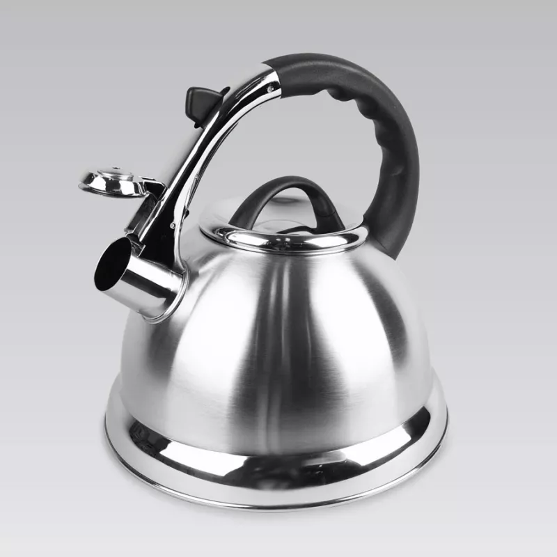 MEO Stovetop Kettle 2.8L MR-1328 MAESTRO Wasserkocher für Herdplatten aus Edelstahl mit Pfeiffunktion und hitzebeständigem Bakelit-Griff, für Induktion und alle Herdarten geeignet, Silber