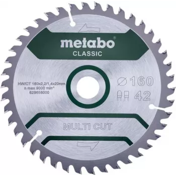 Metabo MULTI CUT CLASSIC Kreissägeblatt 160 x 20 x 1,4 mm, 42 Zähne, TCT, für Holz, beschichtetes Holz, Kunststoffe 628658000