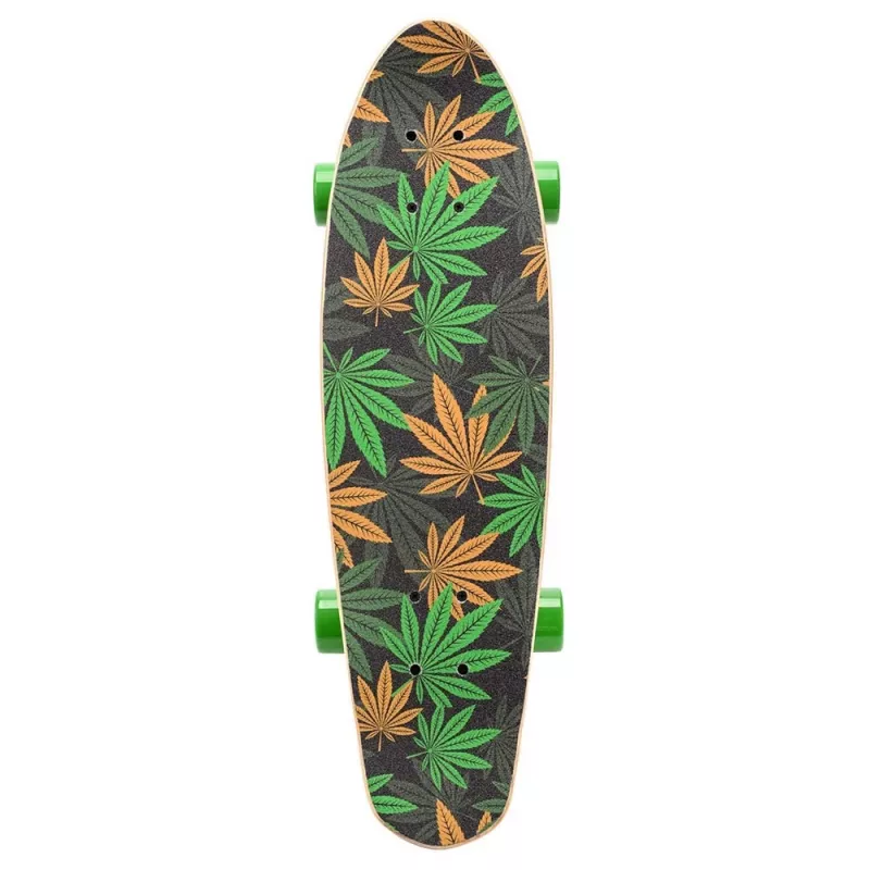Meteor Cannabis Grün-Braun-Orange Mini Cruiser Skateboard 22 Zoll