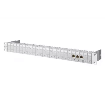METZ CONNECT 130920-E 1U 24-Port Patch Panel, 90° gewinkelt, leer, hellgrau 130920-E-90