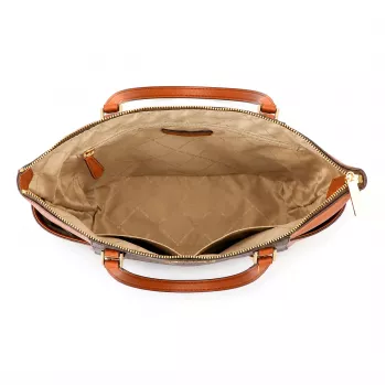 Michael Kors Carmen Damen Schultertasche - Braun Saffiano-Leder mit Goldfarbener Beschläge (25x28x11 cm)
