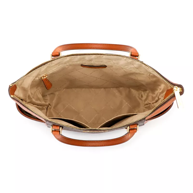Michael Kors Carmen Damen Schultertasche - Braun Saffiano-Leder mit Goldfarbener Beschläge (25x28x11 cm)