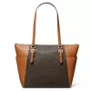 Michael Kors Carmen Damen Schultertasche - Braun Saffiano-Leder mit Goldfarbener Beschläge (25x28x11 cm)