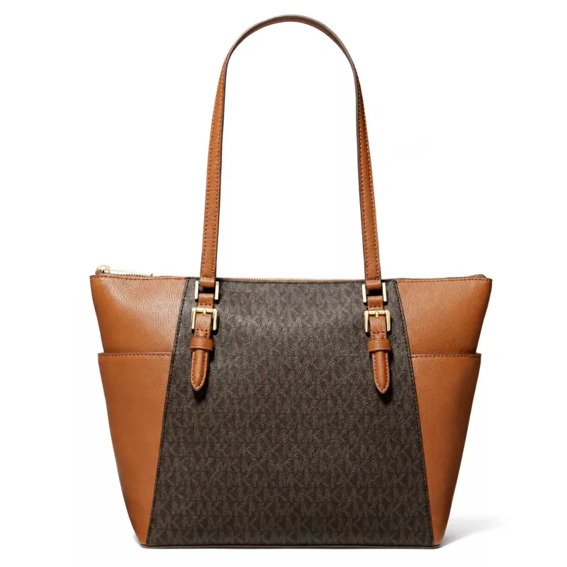 Michael Kors Carmen Damen Schultertasche - Braun Saffiano-Leder mit Goldfarbener Beschläge (25x28x11 cm)