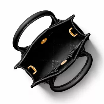 Michael Kors Jet Set Travel Crossbody Bag, Schwarz, signaturbeschichtete Leinwand mit Lederbesatz, goldfarbene Beschläge, 15 cm x 17 cm x 6 cm