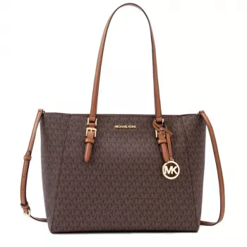 Michael Kors Jet Set Travel Saffiano Leder Tote Bag - Damen Tasche in Braun mit Goldfarbener Hardware (42x28x10 cm)